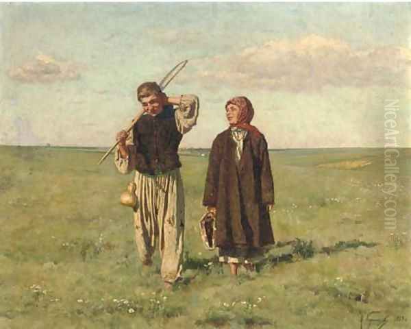 Returning from the fields Oil Painting by Nikolai Dmitrievich Kuznetsov