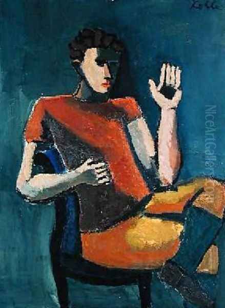 Seated Man with a Raised Hand 2 Oil Painting by Helmut von Hugel Kolle