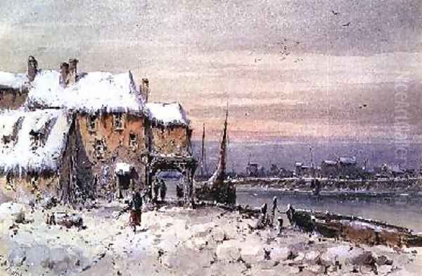 Riverside House in the Winter Freeze Oil Painting by George Knox