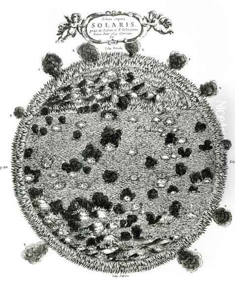 Surface of the Sun showing sunspots by Athanasius Kircher