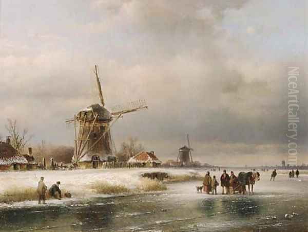 A frozen winter landscape Oil Painting by Lodewijk Johannes Kleyn