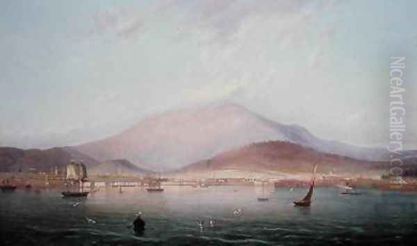 Hobart Town with Mount Wellington Tasmania Oil Painting by Geelmuyden Bull Knud