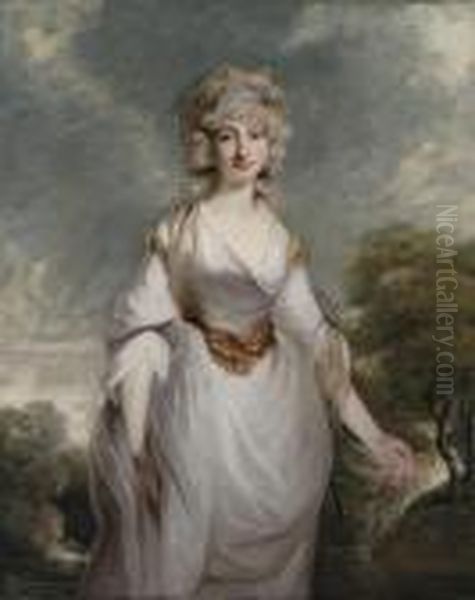 Portrait Of Lady Almeria 
Carpenter (1752-1809),three-quarter-length, In A White Dress With A 
Chiffon Shawl, In Alandscape Oil Painting by Richard Cosway