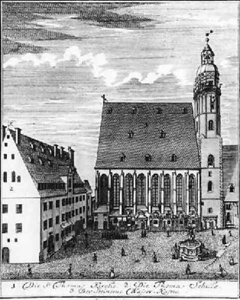 St Thomas Church and School in Leipzig Oil Painting by Johann Gottfried Krugner