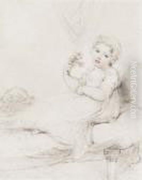 A Child, Seated On A Sofa, Holding A Posy Of Flowers Oil Painting by Richard Cosway