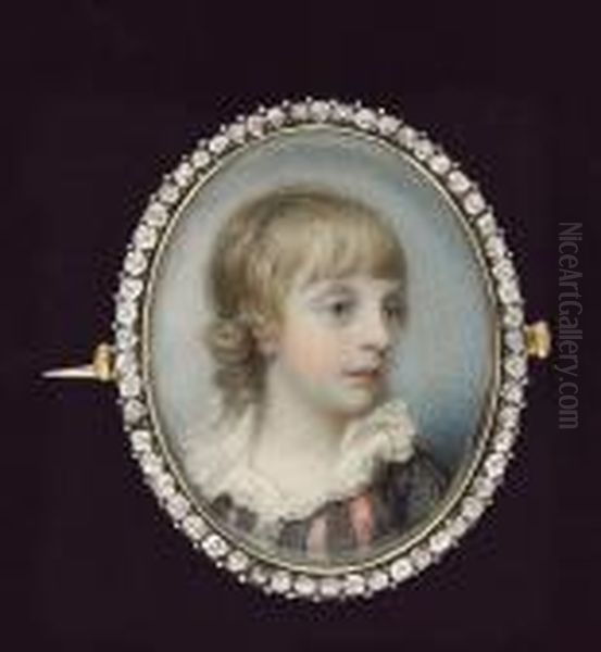 A Noble Child, Wearing Dark Grey
 Doublet Slashed To Reveal Deep Pink And Frilled White Collar Oil Painting by Richard Cosway