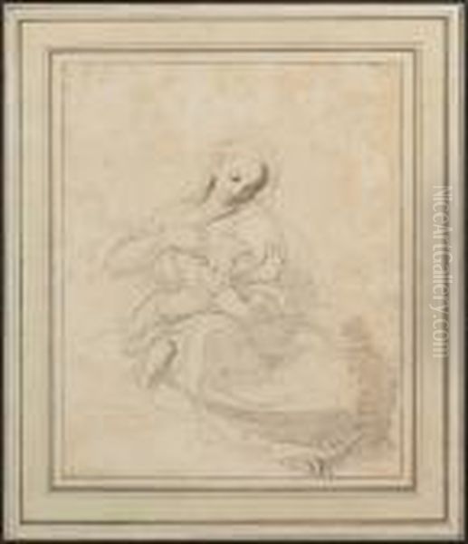 A Sketch Of A Mother, Wearing Loose Robes, With A Child At Her Breast Oil Painting by Richard Cosway