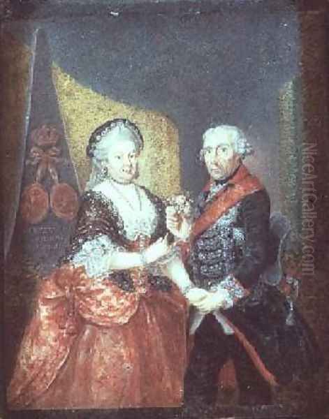 King Frederick II and his wife Elizabeth Christine Oil Painting by Anton Friedrich Konig