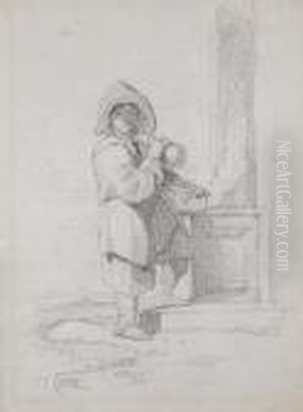 A Pedlar Boy Standing By A Column Oil Painting by John Sell Cotman