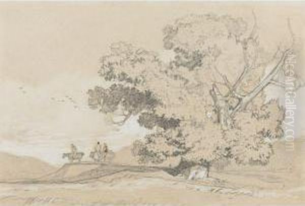 Travellers On A Country Road Oil Painting by John Sell Cotman