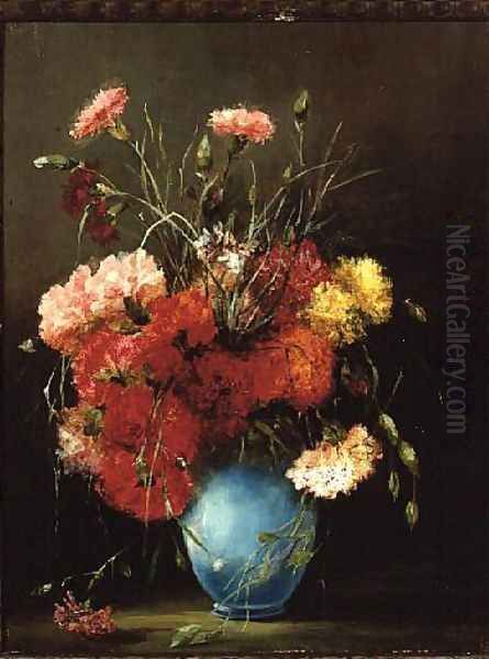 Red White and Pink Carnations Oil Painting by Elisabeth King