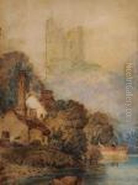 A Cottage By A Stream Oil Painting by John Sell Cotman