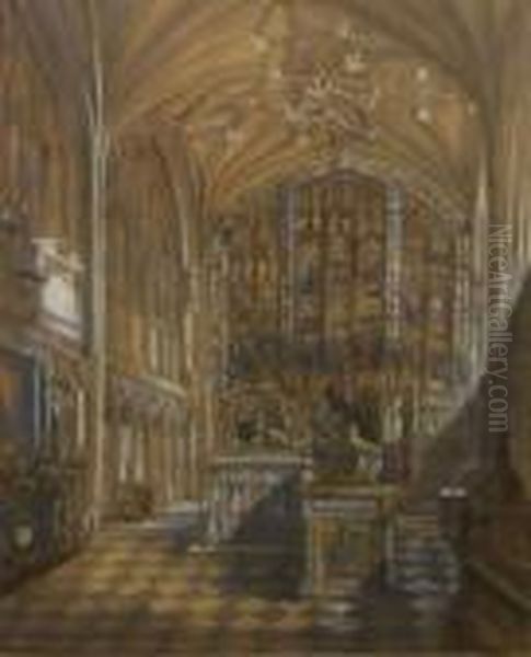 A Crypt Interior (possibly Westminster Abbey) Oil Painting by John Sell Cotman