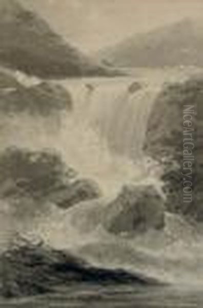 A Waterfall Oil Painting by John Sell Cotman