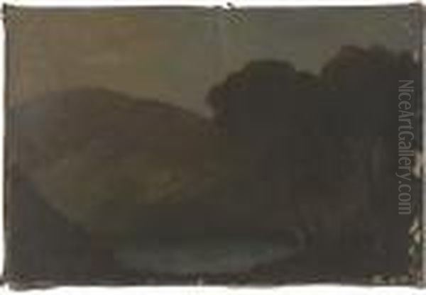 A Lake Landscape Oil Painting by John Sell Cotman