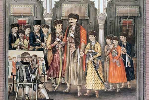 Shuja ud daula Nawab of Oudh 1754-75 and his Ten Sons Oil Painting by Tilly Kettle