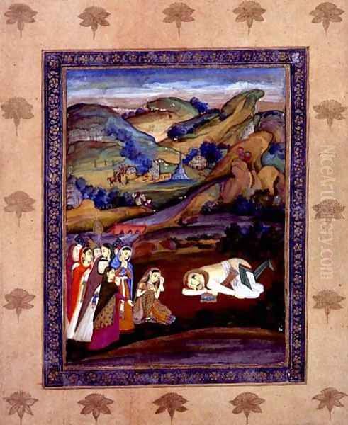 The death of Farhad on Mount Behistan Oil Painting by Mir Kalan Khan