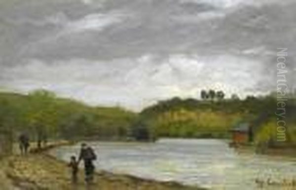 People Walking Along The Seine. Oil Painting by Gustave Courbet