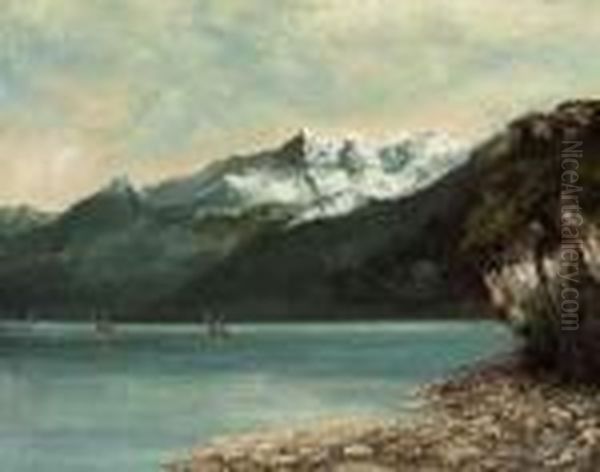 Le Lac Leman Et Les Dents Du Midi Oil Painting by Gustave Courbet