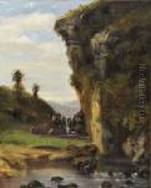 Falaise Et Cascade Oil Painting by Gustave Courbet