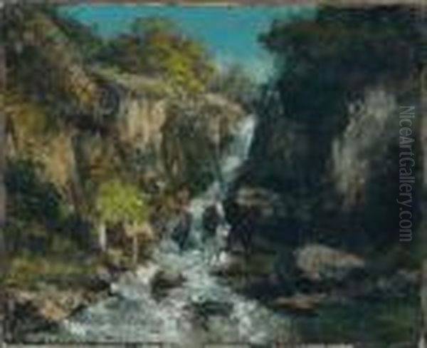 Une Cascade En Montagne Oil Painting by Gustave Courbet