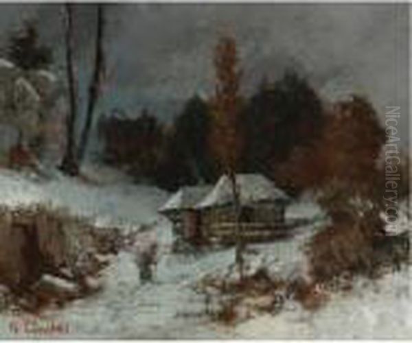 Porteuse De Fagots Dans Un Paysage De Neige Oil Painting by Gustave Courbet