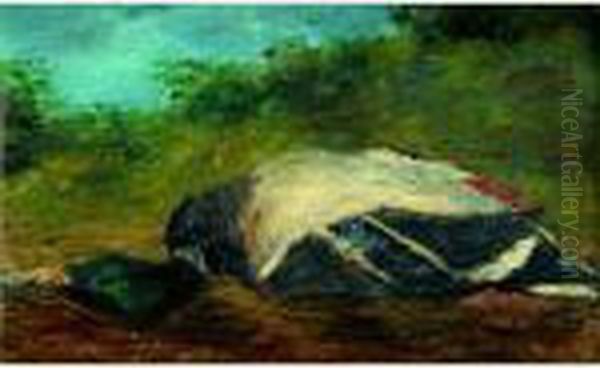 Duck In A Landscape Oil Painting by Gustave Courbet