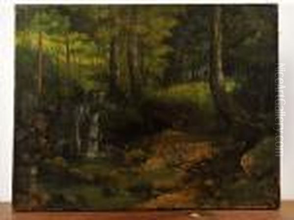 Dunkle Waldlandschaft Mit Wasserfall Oil Painting by Gustave Courbet