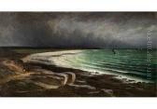 Meeresbucht Mit Segelschiffen Unter Gewitterwolken Oil Painting by Gustave Courbet