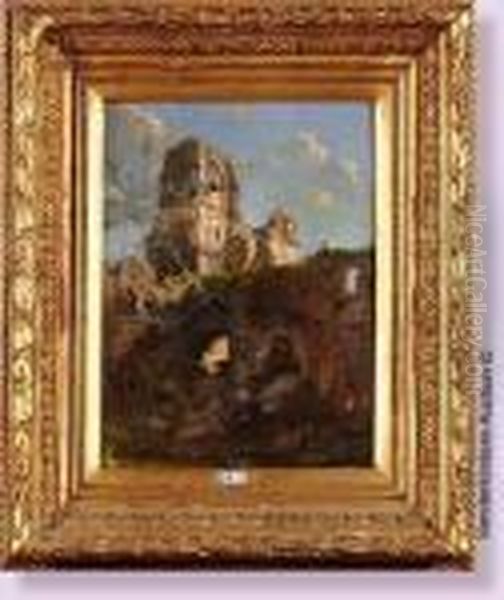 Ruines D'une Basilique Romane Animees Oil Painting by Gustave Courbet