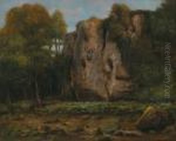 Landscape With Rocky Outcrop In An Autumnal Light Oil Painting by Gustave Courbet