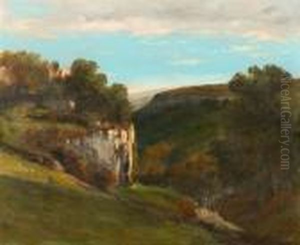 Landschaft Mit Tal Und Felswand. Oil Painting by Gustave Courbet