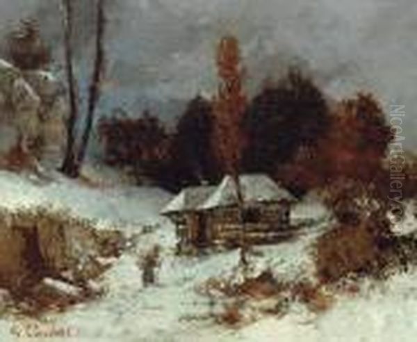 Porteuse De Fagots Dans Un Paysage De Neige Oil Painting by Gustave Courbet