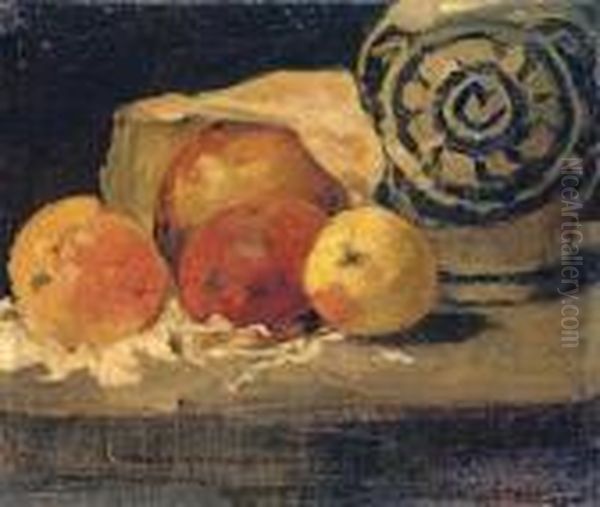 Pommes Et Pot En Gres Oil Painting by Gustave Courbet