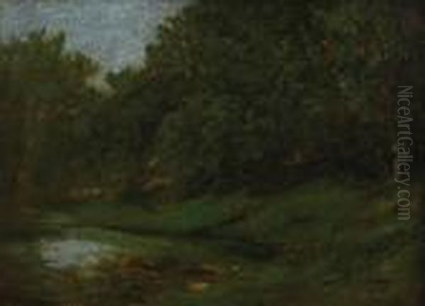 Landscape With A Small Lake Oil Painting by Gustave Courbet