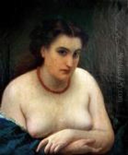 Portrait De Femme Au Collier Rouge Denudee Jusqu'a La Taille Oil Painting by Gustave Courbet