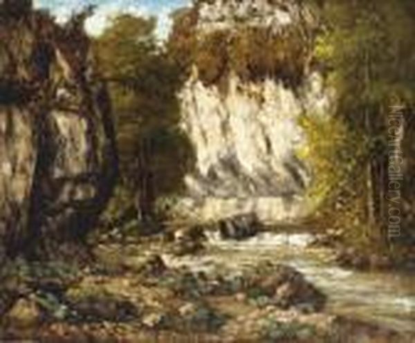 Riviere Et Falaise Oil Painting by Gustave Courbet