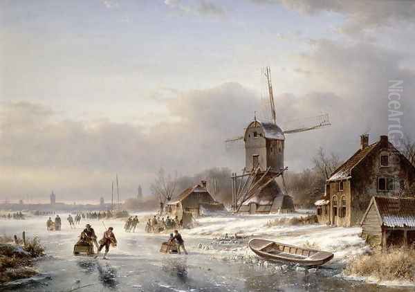 A Winter Landscape Oil Painting by Laurens Johannes Kleijn