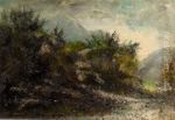 Abendliche Landschaft Mit Buschen. Oil Painting by Gustave Courbet