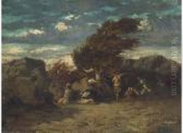 A Skirmish Oil Painting by Gustave Courbet