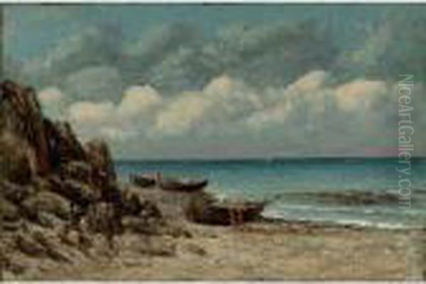 Fishing Boats On The Normandy Coast Oil Painting by Gustave Courbet