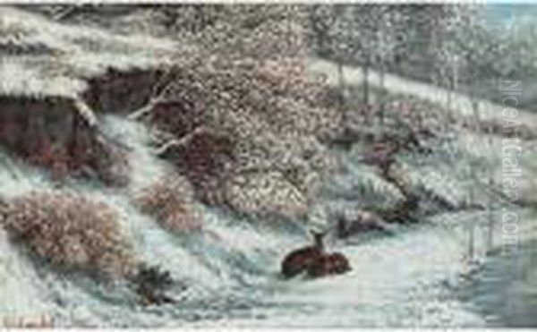 Biches Dans La Neige Oil Painting by Gustave Courbet