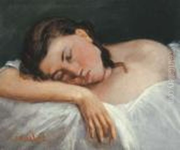 Jeune Fille Dormant Oil Painting by Gustave Courbet