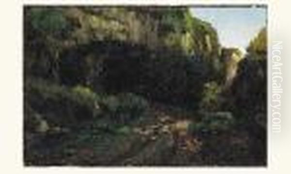 Paysage A La Grotte Oil Painting by Gustave Courbet