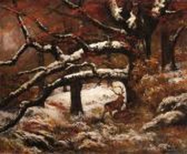 Cerfs Dans La Foret Oil Painting by Gustave Courbet