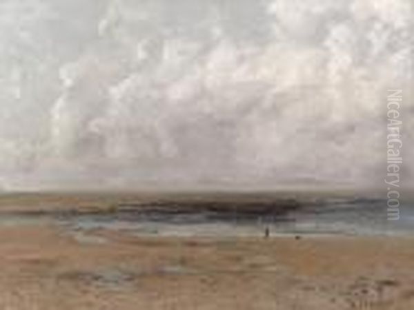 La Plage De Trouville Mare Basse Oil Painting by Gustave Courbet