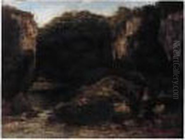 Paysage Aux Rochers Oil Painting by Gustave Courbet