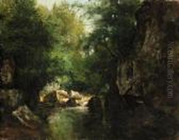 Le Ruisseau De Plaisir-fontaine Oil Painting by Gustave Courbet