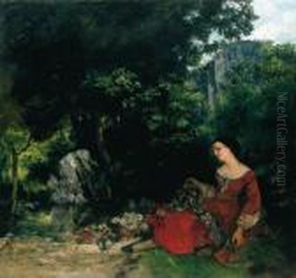 Femme La Guirlande Oil Painting by Gustave Courbet