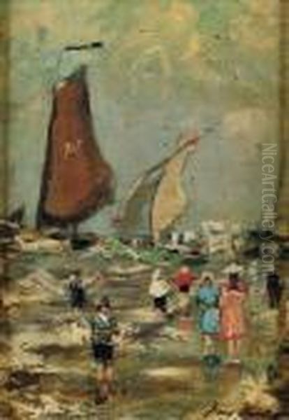 Plage Oil Painting by Frans Courtens